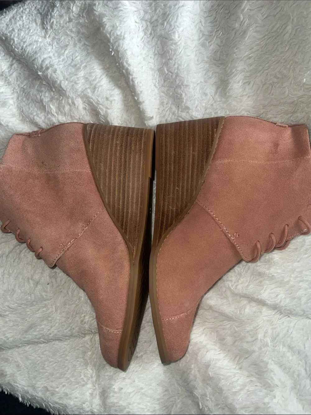 Toms Pink Suede Lace-Up Wedge Booties